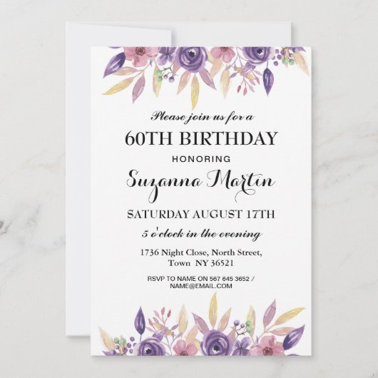 Birthday 40th 60th Lavender Floral  Invite Kaart (Voorkant)