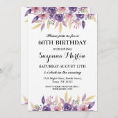 Birthday 40th 60th Lavender Floral  Invite Kaart (Voorkant / Achterkant)