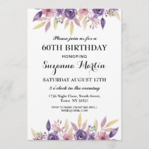 Birthday 40th 60th Lavender Floral  Invite