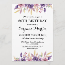 Birthday 40th 60th Lavender Floral  Invite Kaart