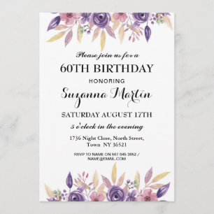 Birthday 40th 60th Lavender Floral  Invite Kaart