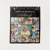 Birthday 45 Photo Collage Black Gold Stars Script Wandkleed (Voorkant)