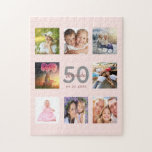 Birthday 50 aangepaste foto roos gouden wazige roz legpuzzel<br><div class="desc">Een unieke 50e (of om het even welke leeftijd) verjaardagsgeschenk of -belang, die haar leven met een collage van acht van uw foto's vieren. Voeg afbeeldingen van haar familie, vrienden, huisdieren, hobbies of droomreisbestemming toe. Pas een naam, leeftijd 50 en een datum aan en voeg deze toe. Goud en donker...</div>