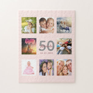 Birthday 50 aangepaste foto roos gouden wazige roz legpuzzel