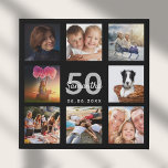 Birthday 50 aangepaste fotocollage zwart monogram imitatie canvas print<br><div class="desc">Een uniek 50ste (of elke leeftijd) verjaardagscadeau of aandenken, haar leven vieren met een collage van 8 van uw foto's. Voeg afbeeldingen van haar familie, vrienden, huisdieren, hobbies of droomreisbestemming toe. Personaliseer en voeg een naam, leeftijd 50 en een datum toe. Witte en grijze letters. Een chique zwarte achtergrond. Dit...</div>