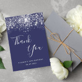 Birthday 50 blauw zilverglitterstof voor de marine bedankkaart