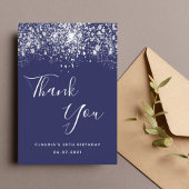 Birthday 50 blauw zilverglitterstof voor de marine bedankkaart