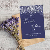 Birthday 50 blauw zilverglitterstof voor de marine bedankkaart