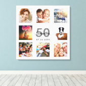 Birthday 50 douane foto collage wit monogram canvas afdruk (Insitu (Houten vloer))