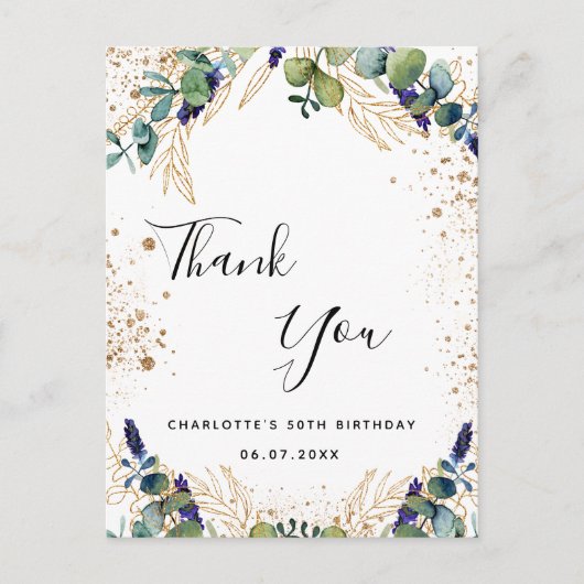 Birthday 50 eucalyptusgrienery dank u briefkaart (Voorkant)