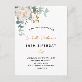 Birthday 50 florale eucalyptus goudgroene elegant briefkaart