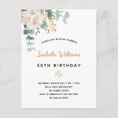 Birthday 50 florale eucalyptus goudgroene elegant briefkaart (Voorkant)