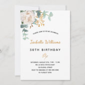 Birthday 50 florale eucalyptus goudgroene elegant kaart (Voorkant)