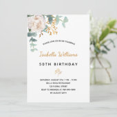 Birthday 50 florale eucalyptus goudgroene elegant kaart (Staand voorkant)
