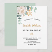 Birthday 50 florale eucalyptus goudgroene elegant kaart (Voorkant / Achterkant)