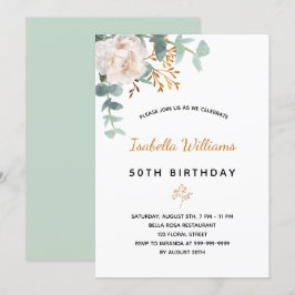 Birthday 50 florale eucalyptus goudgroene elegant kaart