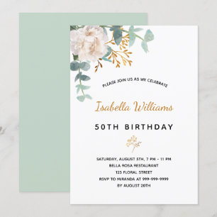Birthday 50 florale eucalyptus goudgroene elegant kaart