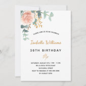 Birthday 50 florale eucalyptus roos goudelegant kaart (Voorkant)