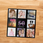 Birthday 50 foto collage zwarte vrouw legpuzzel<br><div class="desc">Een geschenk voor de 50ste (of om het even welke leeftijd) verjaardag van een vrouw,  die haar leven viert met een collage van acht van uw foto's. Sjablonen voor een naam,  leeftijd 50 en een datum. Geboortedatum of -datum. Paarse en witte letters. Grafische zwarte achtergrondkleur.</div>