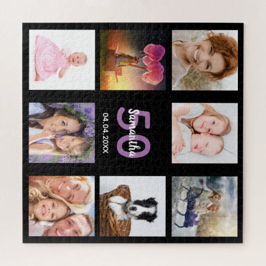 Birthday 50 foto collage zwarte vrouw legpuzzel (Horizontaal)