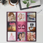 Birthday 50 fotocollage vrouw paars legpuzzel<br><div class="desc">Een geschenk voor de 50ste (of om het even welke leeftijd) verjaardag van een vrouw, die haar leven viert met een collage van acht van uw foto's. Sjablonen voor een naam, leeftijd 50 en een datum. Geboortedatum of -datum. Donkere paarse en witte letters. Meisjes- en vrouwtjesachtergrondkleur van de paarse gradiënt....</div>