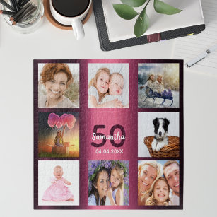 Birthday 50 fotocollage vrouw paars legpuzzel