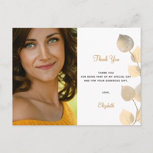 Birthday 50 gouden eucalyptus bedankt briefkaart (Voorkant)