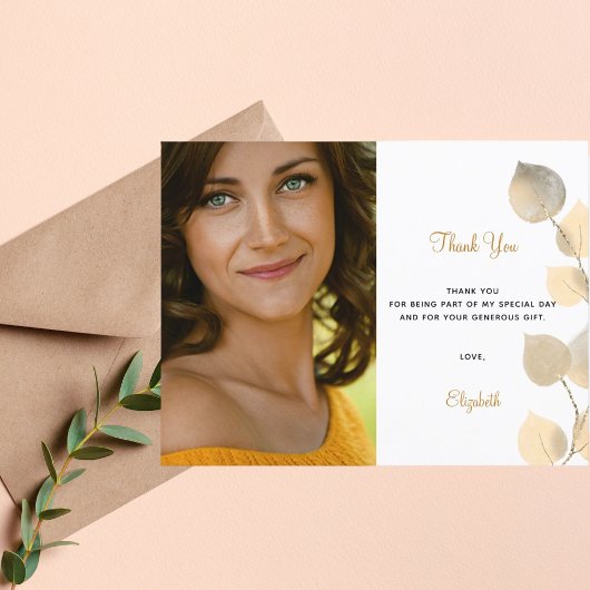 Birthday 50 gouden eucalyptus bedankt briefkaart