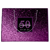 Birthday 50 paarse roze glitter glazen meisje groot cadeauzakje (Voorkant)