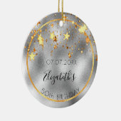 Birthday 50 zilveren goudsterren naam keramisch ornament (Rechts)