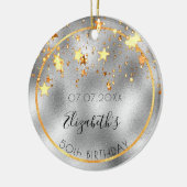 Birthday 50 zilveren goudsterren naam keramisch ornament (Links)