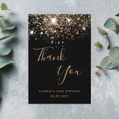 Birthday 50 zwarte goudglitter glamoureus bedankkaart