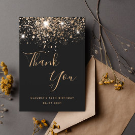 Birthday 50 zwarte goudglitter glamoureus bedankkaart