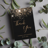 Birthday 50 zwarte goudglitter glamoureus bedankkaart