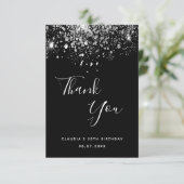Birthday 50 zwarte zilverglitter glamoureus bedankkaart (Staand voorkant)