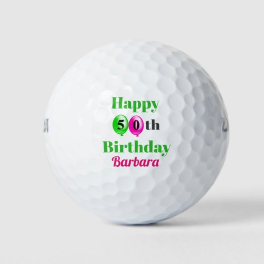 Birthday 50th Balloons Voeg Golfer-naam toe Golfballen (Voorkant)