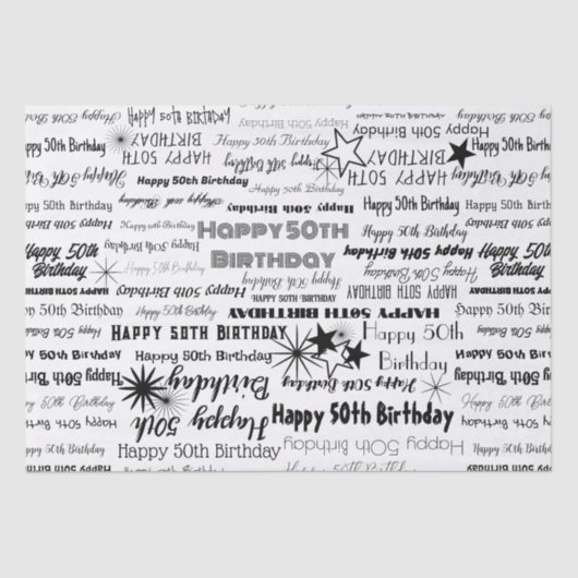 Birthday 50th of om het even welke Zwarte Doopvont Tissuepapier (Voorkant)