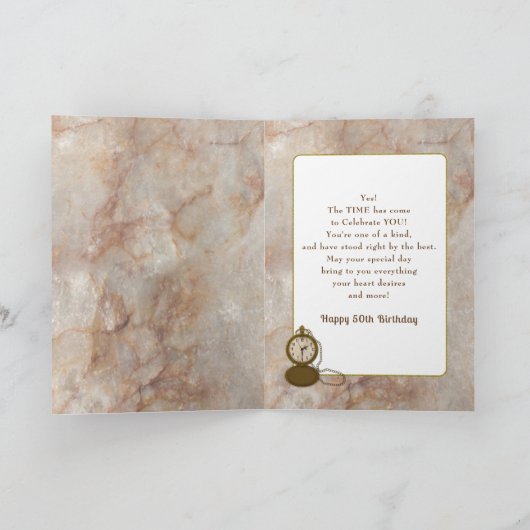 Birthday 50th Pocket Watch and Chain Kaart (Binnen)
