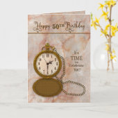Birthday 50th Pocket Watch and Chain Kaart (Gele Bloem)