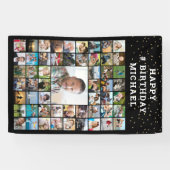 Birthday 55 Foto Collage aangepaste tekst en kleur Spandoek (Horizontaal)