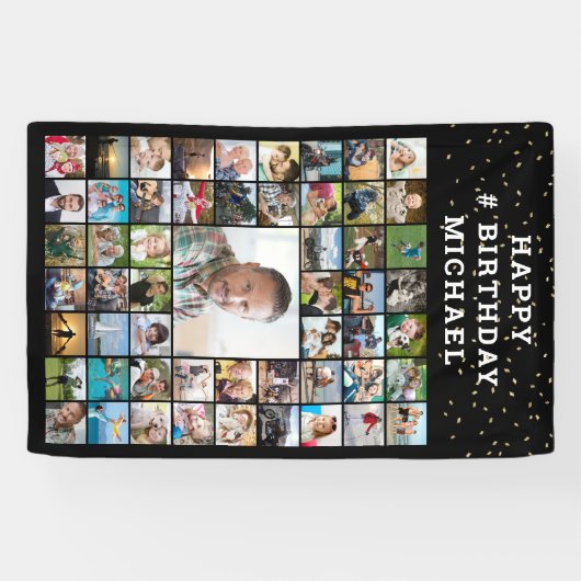 Birthday 55 Foto Collage aangepaste tekst en kleur Spandoek (Horizontaal)