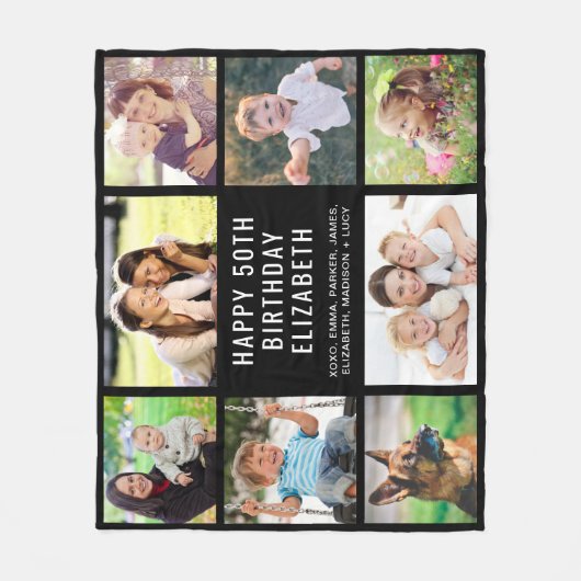Birthday 8 Foto Persoonlijk zwart Fleece Deken (Voorkant)
