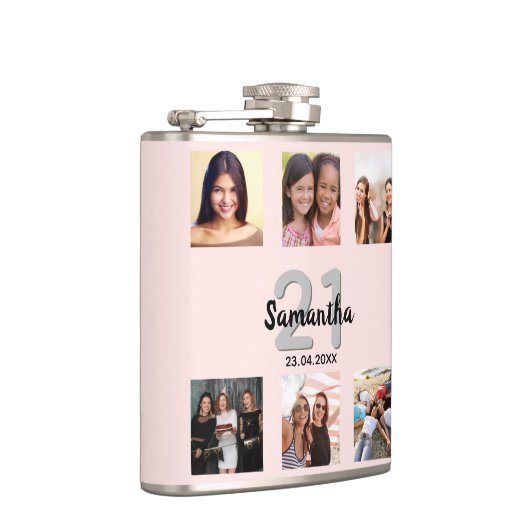 Birthday aangepaste foto collage roos goudmonogram heupfles (Rechts)