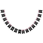 Birthday aanpassen - Roze glitter & zwarte Damask Vlaggetjes (Alle)