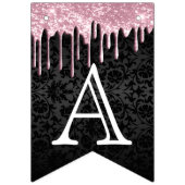 Birthday aanpassen - Roze glitter & zwarte Damask Vlaggetjes (Tweede vlag)