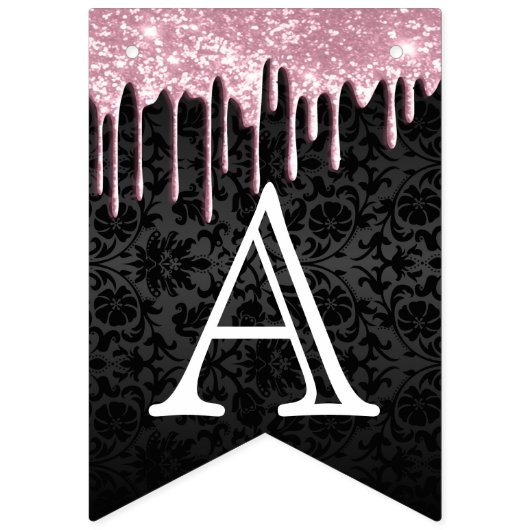Birthday aanpassen - Roze glitter & zwarte Damask Vlaggetjes (Tweede vlag)