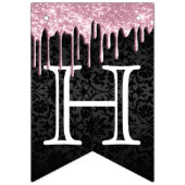 Birthday aanpassen - Roze glitter & zwarte Damask Vlaggetjes (Eerste vlag)