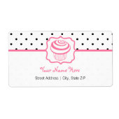 Birthday Address Label - Polka Dot/Pink Cupcake (Voorkant)