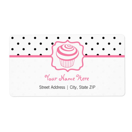 Birthday Address Label - Polka Dot/Pink Cupcake (Voorkant)