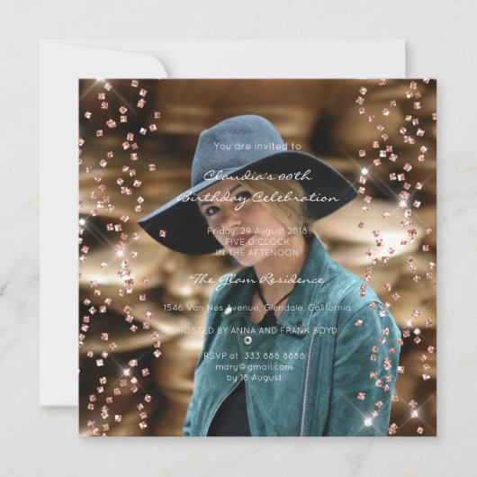 Birthday Afstuderen Spark Foto Confetti Roos Blue Kaart (Voorkant)